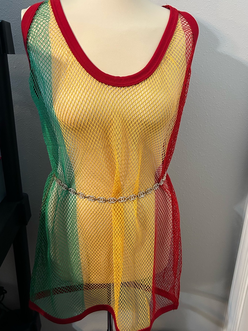 Mesh Colorblock Dress Cover-Up in Red, Yellow & Green